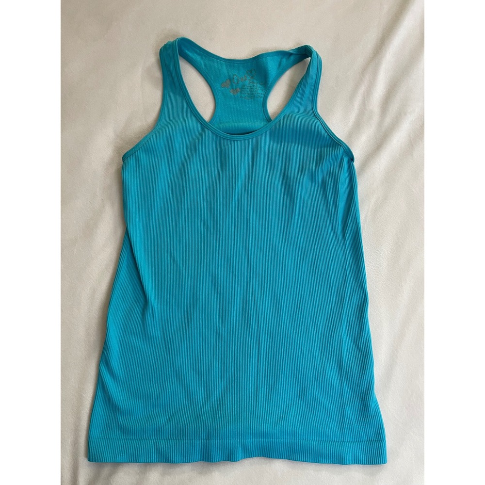 One Step Up Womens Turquoise Ribbed Racerback Tank Top Turquoise Blue Size S/M
